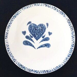 Gibson Designs MY LOVE Stoneware Side Plates Set Blue Sponged Heart, 6.5 Inch